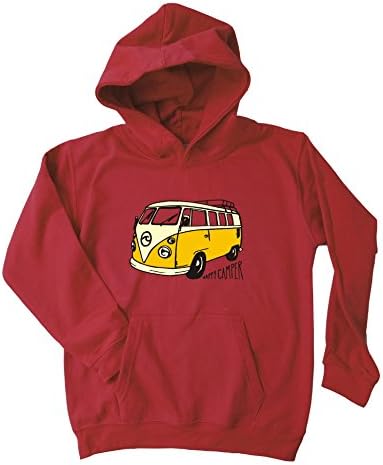 VW Happy Camper Kid's Red Hoodie, 12-13yrs