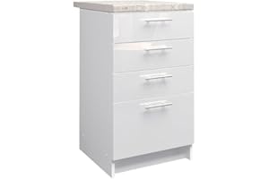 JD Greta Kitchen Base Drawer Cabinet – 500mm – Base Kitchen Unit (With 38mm Worktop) - White Gloss