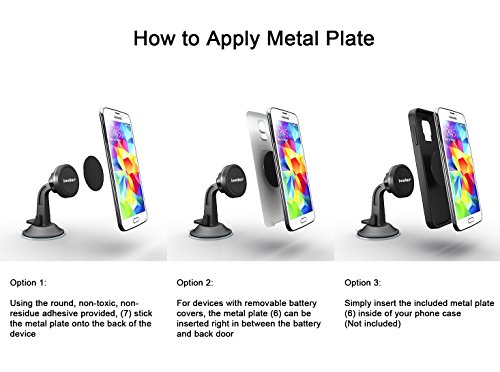 iVoler Supporto Magnetico Auto Universale Adesivo su Cruscotto Parabrezza, Porta Cellulare Auto Ventosa 360 Gradi di Rotazione per IPhone 7 / 7plus / 6 / 6plus /5 /5S / 5C, Samsung Galaxy S6 / S6 Edge / S5 / S4, Sony / Nexus / LG G5 / Huawei / HTC Ecc- Colore Nero