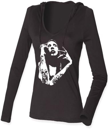 Marilyn Manson (Body) ON LADIES FITTED HOODED T-SHIRTS (XLARGE (UK SIZE 18), BLACK)