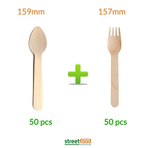 Wooden Birchwood Cutlery Forks Knives OR Spoons - 100% COMPOSTABLE Cutlery for Parties, Events, BBQs, TAKEAWAYS, Fast Foods, JUST EAT (50, Spoons/Forks)