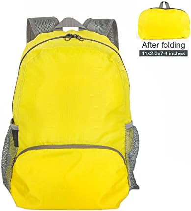 TONPAR 20L Lightweight Handy Weekend Daypack Waterproof Foldable Backpack Ultralight Packable Hiking School Casual Bag for Men Women Girls Unisex College School Traveling, Yellow