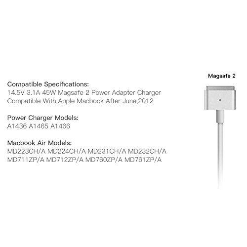 45W MagSafe 2 Energien-Adapter, Volador Macbook Luft-Aufladeeinheits-Wiedereinbau mit USB-Hafen für Macbook 11 „13“ A1436 A1465 A1466 - 5
