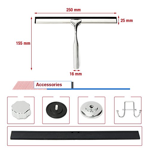 Dusch Abzieher, TAPCET Edelstahl Duschabzieher Scheibenwischer Glasfenster Shower Squeegee mit Saugnapf Hakenhalter für Auto Fliesen Spiegel Duschtüren und Fenster - 2