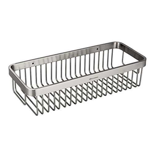 HOMEIDEA Extrem Fest & rostfrei rechteckig Badewanne und Dusche Regal Korb, Wand montiert Badezimmer Bad Caddy/Aufbewahrung mit 5 Handtuchhalter Haken Kleiderbügel, gebürstet, SUS304 Edelstahl, Edelstahl, Silber, A-Rectangular