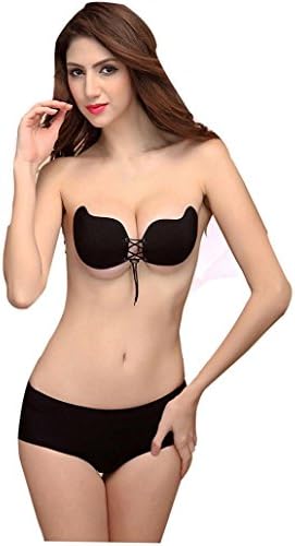 Ba Zha Women Sexy Strapless Instant Breast Lift Invisible Silicone Push up Bra Top Sexy Thermal Sleepwear Charming Pajamas Gift for Lovers Women Partywear Clothing Teddy Clubwear Lingeries (A, Black)