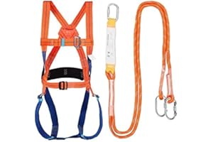 FIYSON Vollkörper Auffanggurt mit Brustschlaufen und Komfortpolsterung, 5-Punkt Fallschutz Sets, mit 2 klein Haken, 2M Lang Sicherheitsseil –Mehrzweck Taille Hüfte Schut für Höhenarbeit, Handwerker