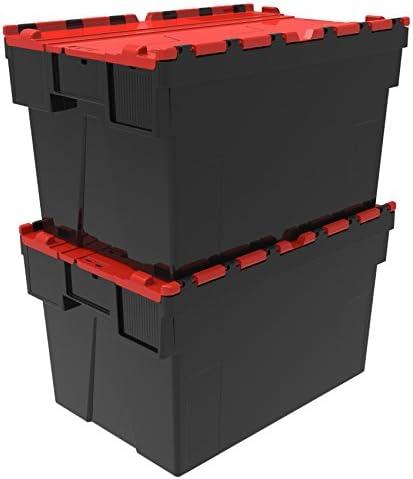 Loadhog Attached Lid Container (Pack 2) 600x400x365mm Capacity 65L Black with Red Lid