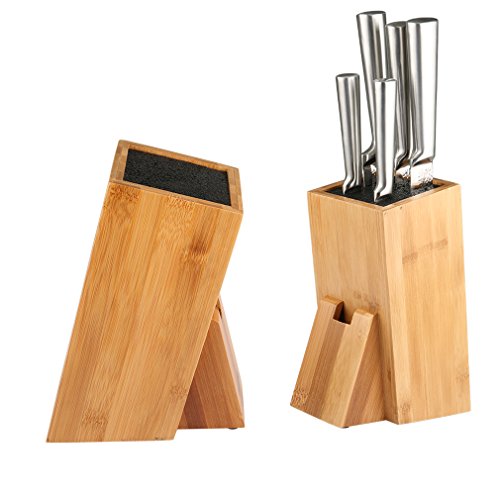 SHINY HOME® Universal Messerblock Messerhalter Borsteneinsatz herausnehmbar Messeraufbewahrung ohne Messer Bambus mit Borsteinsatz schwarz - 4