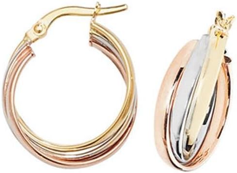 9ct Gold Tri Colour Earrings 15mm