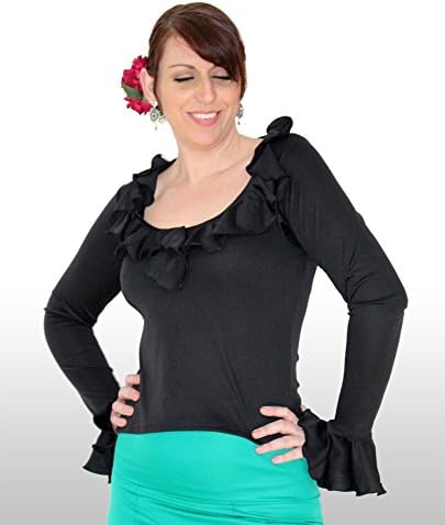 Black Frill Top, Flamenco top, Size L. Spanish top, Latin top, Tango Top, Salsa Top, Romantic top, Steampunk frill top, Gothic Frill top