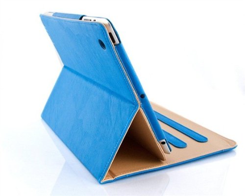 iPad 4 Hülle – JAMMYLIZARD Ledertasche Smart Cover mit Standfunktion (mit Retina) für iPad 4. 3 & 2, BLAU & HONIG - 5