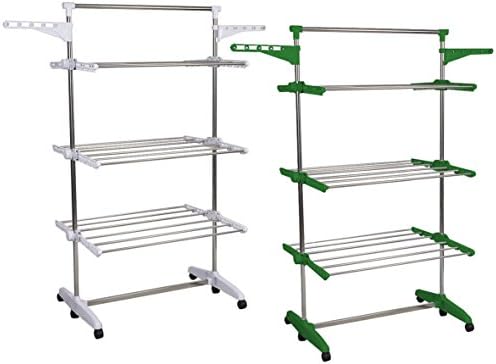 Durable Portable and Movable Clothes Drying Rack for Indoor and Outdoor, Moving Stainless Steel Clothing Rack with Wheels, Rolling Clothes Rack For Organizing Garments, White Color
