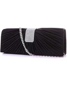 TRIXES schwarze plissierte diamantbesetzte Damen Abend Handtasche das perfekte Geschenk für Sie