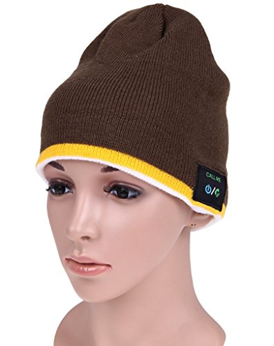 Preisvergleich Produktbild Koiiko Wireless Bluetooth Kopfhörer Hut, Strick-Beanie mit Freisprechanlage zur Anrufannahme und zum Abspielen von Musik, USB-Ladekabel, eingebautes Mikrofon mit HD-Audio-Lautsprecher, voll waschbar, Braun