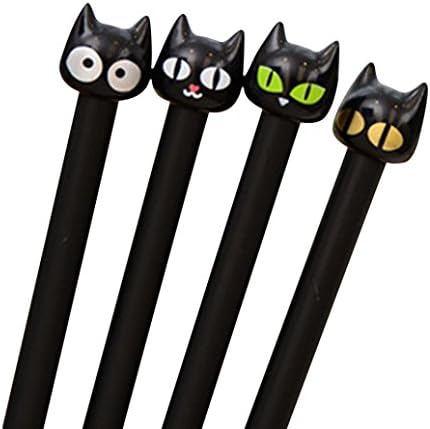 Black Cat Kawaii Gel Ink Rollerball Pens, with 0.5mm Extra Fine Point, Black Ink, 8-Pack, SUPPION Stationery for Students Gifts