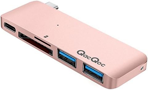 GN21B Type-C Hub with Power Delivery 2 superspeed USB 3.0 ports, 1 SD memory port, 1 microSD memory port card reader for MacBook 12-Inch, MacBook Pro, Google Chromebook, Aluminum Alloy Build (RoseGold)