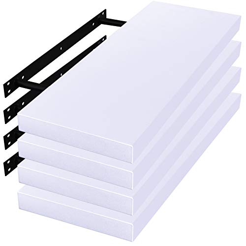 WOLTU RG9319ws-4 Étagère Murale étagère Flottante en Bois, Lot de 4, Blanc