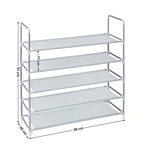 Songmics 5 Ebenen Schuhregal Schuhständer Schuhablage Schuhschrank für 25 paar Schuhe grau 88 x 91 x 28 cm LSR05G - 3