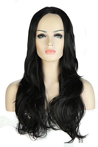 S-noilite® Long Wavy Lady Fashion 3/4 Wigs Heat Resistant Hair Piece Half Wig (Dark Black)