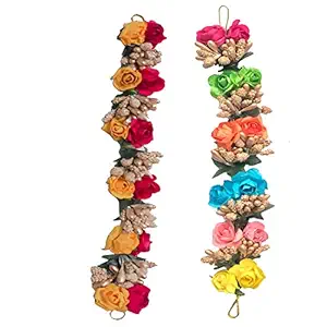 GadinFashion Set of 2 Fancy Red Fabric Hair Artificial flower gajra, Flower Juda/gajra | Juda Band Hair Accessories for Women & Girls