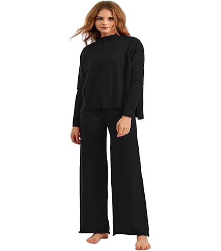 Set Tuta Da Salotto Donna In Maglia Grossa - Top E Leggings Coordinati