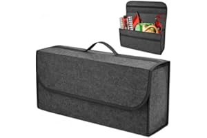 Ehuihuan Organisateur de Coffre de Voiture Pliable, Sac de Rangement de Coffre en Feutre Doux, Car Trunk Storage Box, 50x17x24 cm, Sac de Rangement Accessoires de Voiture avec Manipuler, Gris