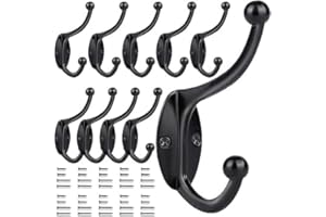 GlazieVault Black Coat Hooks for Wall - (Black Hooks Pack 10) Zinc Alloy Coat Hooks(10 Pack) - Heavy Duty Coat Hooks Wall Mounted - Premium Design Rust Free Door Hooks for Hanging