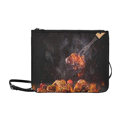 Preisvergleich Produktbild EIJODNL Gebratene Hähnchenflügel und Gewürze Muster Benutzerdefinierte hochwertige Nylon Slim Clutch Crossbody Bag Umhängetasche