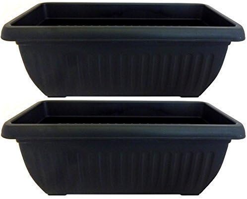 2 RECTANGULAR 70cm LARGE BLACK GARDEN PATIO RESIN TROUGH PLANTER SET FLOWER PLANT POT
