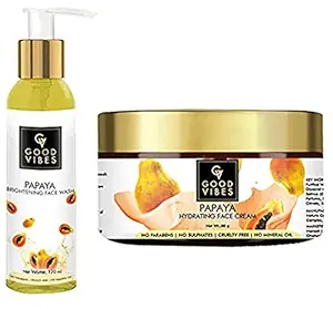 Good Vibes Papaya Hydrating & Brightening 2 Step Daily Routine Combo (Face Wash, 120 ml and Face Cream, 50 gm)