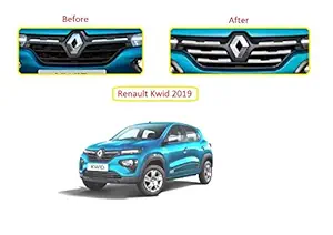 Zimba Car Front Grill Trims Garnish Chrome for Renault Kwid (2019 - Present)