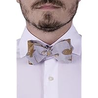 Fliege, Schleife, Querbinder, Gebunden, Herren, Unisex, Gobelin, Grösse verstellbar, Hakenverschluss, Hellblau, Beige, Camel, Geometrisches Design, Muster, Einheitsgrösse, Made in Italy, Handgefertigt