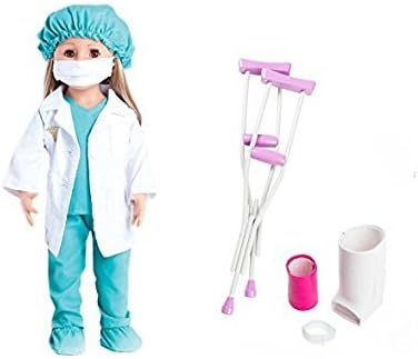 Doctors Scrubs, Lab Jacket 6 Piece Set for for 18 Inch WeGirls Dolls &amp; Doll Crutches and Bandage 5 Piece Set