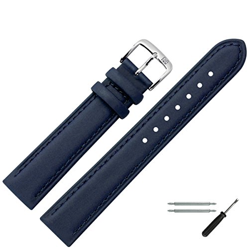 Uhrenarmband 16mm Leder blau glatt, mit Naht - inkl. Federstege & Werkzeug - bombiertes Ersatzarmband mit Kunststoffbeschichtung - Lederarmband aus feinem Samtino Leder - blau / silber Uhrenarmband 16mm Leder blau glatt, mit Naht - inkl. Federstege & Werkzeug - bombiertes Ersatzarmband mit Kunststoffbeschichtung - Lederarmband aus feinem Samtino Leder - blau / silber