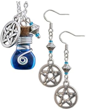 Katharina Fairytale Schutzamulett Set Kette Ohrringe Phiole Elixier der Hexe Tarja Pentagramm Anhänger