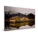 Produktbild Premium Textil-Leinwand 75 cm x 50 cm quer, Bootshäuser am Kochelsee | Wandbild, Bild auf Keilrahmen, Fertigbild auf echter Leinwand, Leinwanddruck (CALVENDO Natur)