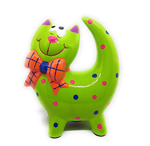 Preisvergleich Produktbild Spardose Katze Grün aus Keramik 20 cm hoch