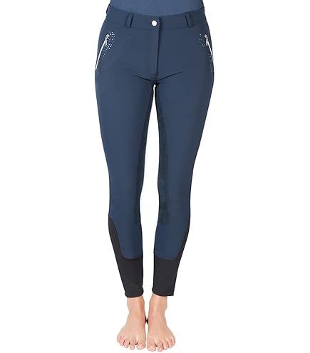 Shona Full Grip Siliconen print denim rijbroek, dames Ash Grey 36