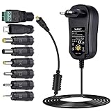 Universal-AC/DC-Adapter - AC-Eingang: 100-240V - 50/60 Hz 0.3 A. Weltweit Spannungsbereich, Advanced Smart-IC-Chip, mit vollem Schutz der Überspannungen / Überstrom / Kurzschluss / Übertemperatur.