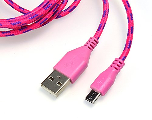 Original iProtect 2.0 Micro USB 2m Nylon Ladekabel Datenkabel knotenfrei für alle Smartphones und Tablets mit Micro USB Anschluss in pink - 2