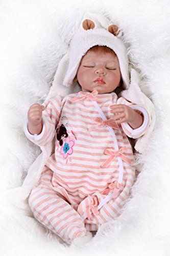 Nicery Reborn Baby Doll Soft Simulation Silicone Vinyl 22inch 55cm Magnetic Mouth Lifelike Boy Girl Toy Pink Sleeping Bear Eyes Close