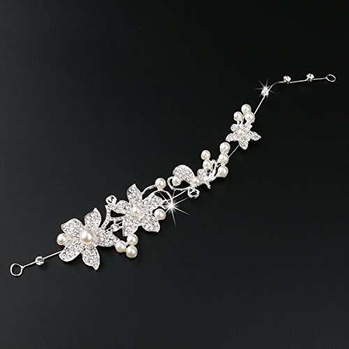 PIXNOR Shining Crystal Strass Faux Perlen Deko Blume Stil Hochzeit Braut Haar Band Stirnband Tiara (weiß) - 3