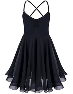 YiZYiF Mädchen Ballettanzug Ballettkleid Spaghetti Träger Kleid Ballett Trikot mit Lange Röckchen in weiß ,schwarz...