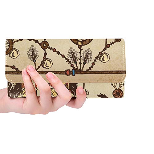 Preisvergleich Produktbild Einzigartige benutzerdefinierte ethnischen Federn ethnischen Elementen Traumfrauen dreifach gefaltete Brieftasche Lange Geldbörse Kreditkarteninhaber Fall Handtasche
