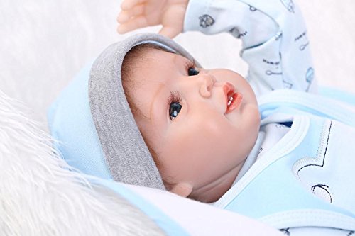 NPKDOLL Reborn Baby Doll Soft Silicone Vinyl 22inch 55cm Magnetic Mouth Lifelike Boy Girl Toy Blue Bear Bib A1UK