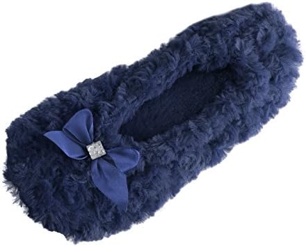 Ladies Soft Faux Fur Ballerina Ballet Slippers Bows Slip On PU Leather Sole