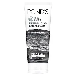 POND'S Pure Detox Mineral Clay Activated Charcoal, 4X Oil Absorbing, Detoxifying, For Oil Free Instant Glow, Face Wash 90 g