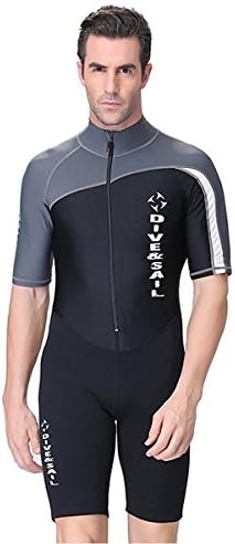 SANANG 1.5mm Lycra Neoprene Wetsuit Men One Piece Swimsuit Snorkeling Swimming Surfing Diving Suit for Warer Sports (XL, Gray(Short Sleeve))