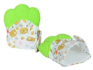 GURU KRIPA BABY PRODUCTS Silicon Teething Mittens FoodGrade Teether Hand Glove Cute Infant Baby Boy and Girl Soft Febric Solid Printed Unisex Rubber Glove Mitten for 0 to 12Months 1 Pair Green